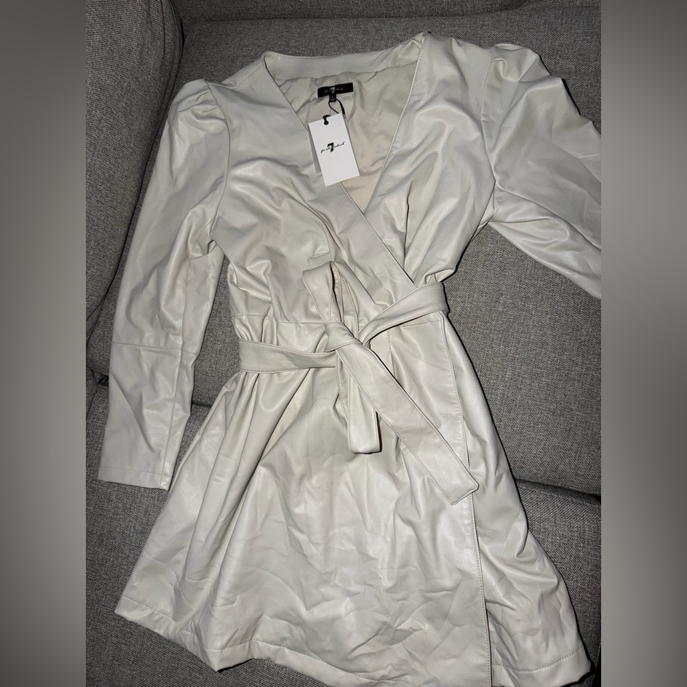 7 For All Mankind Cream Faux Leather Wrap Jacket